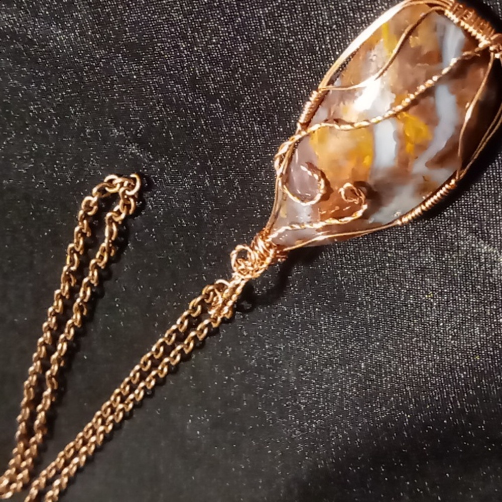 Chatoyant golden pietersite stone genuine copper wrap pendant necklace 26 in. - Picture 5 of 5